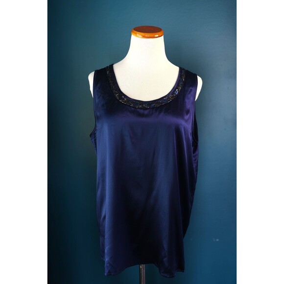 Vintage I.B. Diffusion Silk Beaded Midnight Blue Tank Top Camisole Fairy Grunge - Picture 1 of 10